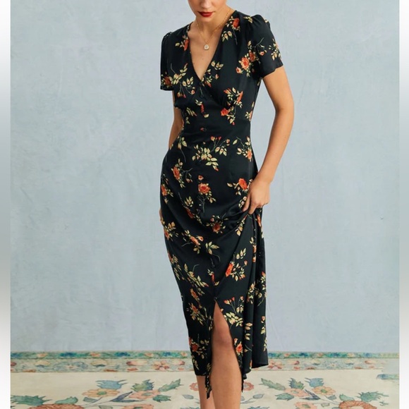 Rihoas The Black V Neck Floral Short Sleeve Maxi Dress - Picture 5 of 9